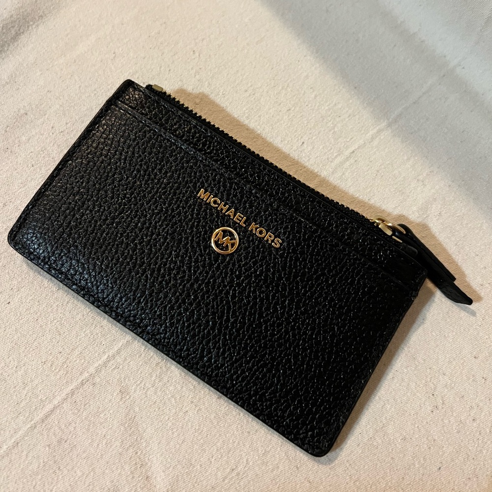 Michael Kors Small Black Pebbled Leather Card Case/pouch Wristlet